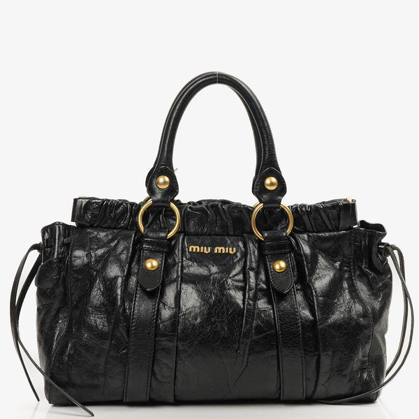 Miu Miu Vitello Lux Nero Black Satchel Bag – plamexs