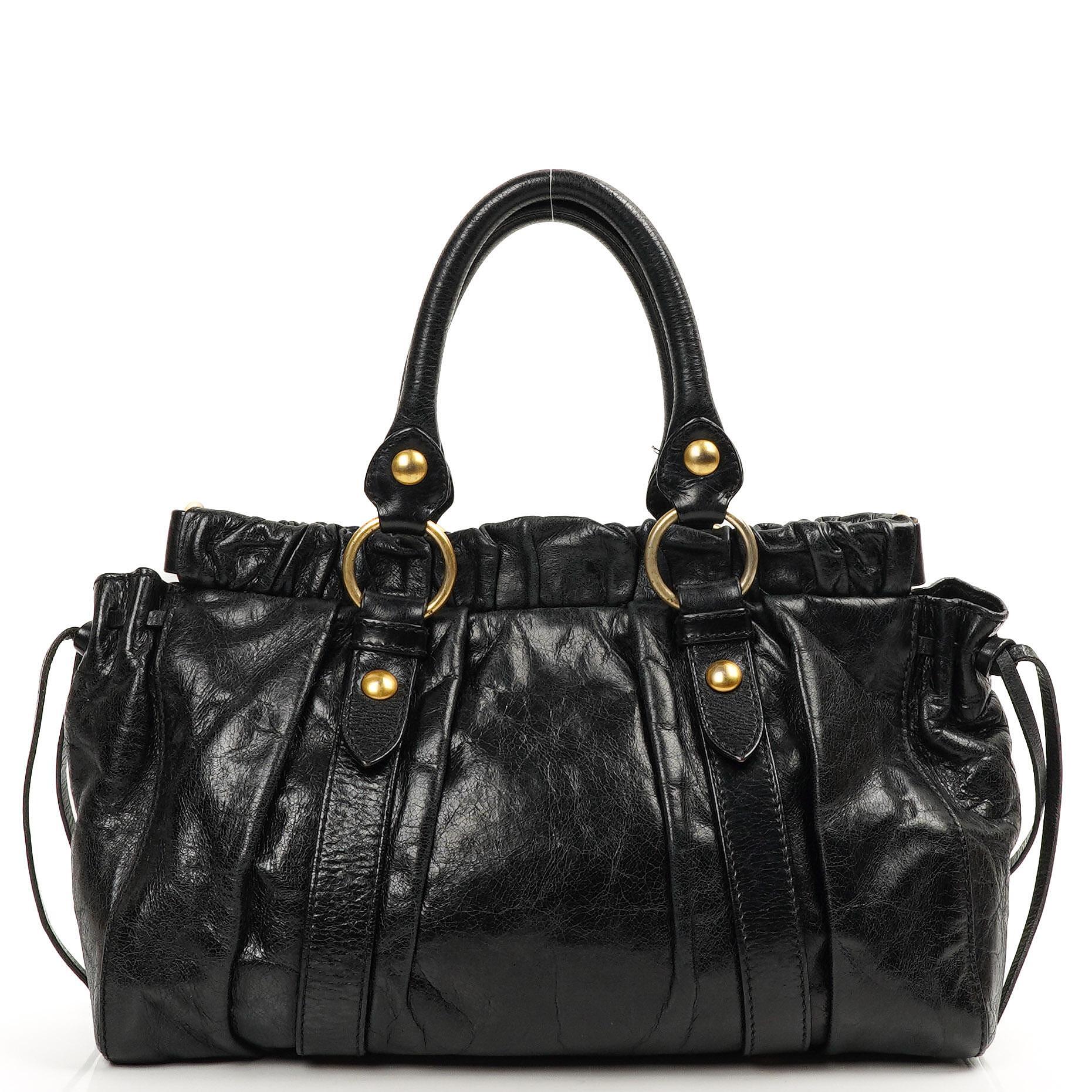 Miu Miu Vitello Lux Nero Black Satchel Bag – plamexs Miu Miu Vitello Lux Nero Black Satchel Bag – plamexs