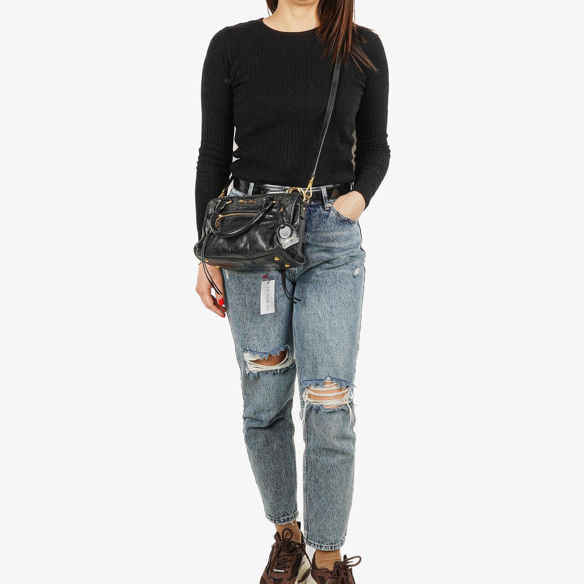 Miu Miu Vitello Lux Small Black Leather Satchel Bag