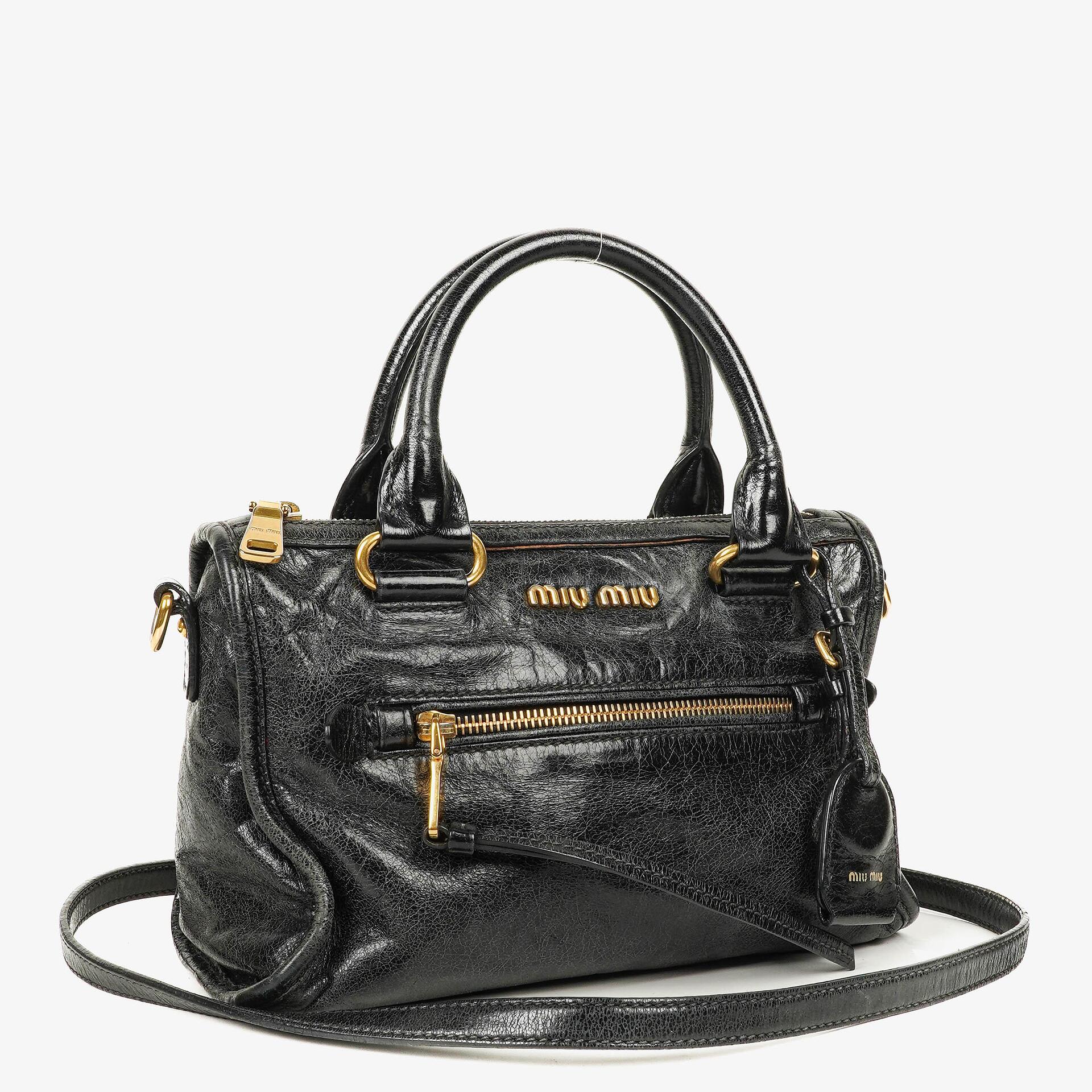 Miu Miu Vitello Lux Small Black Leather Satchel Bag