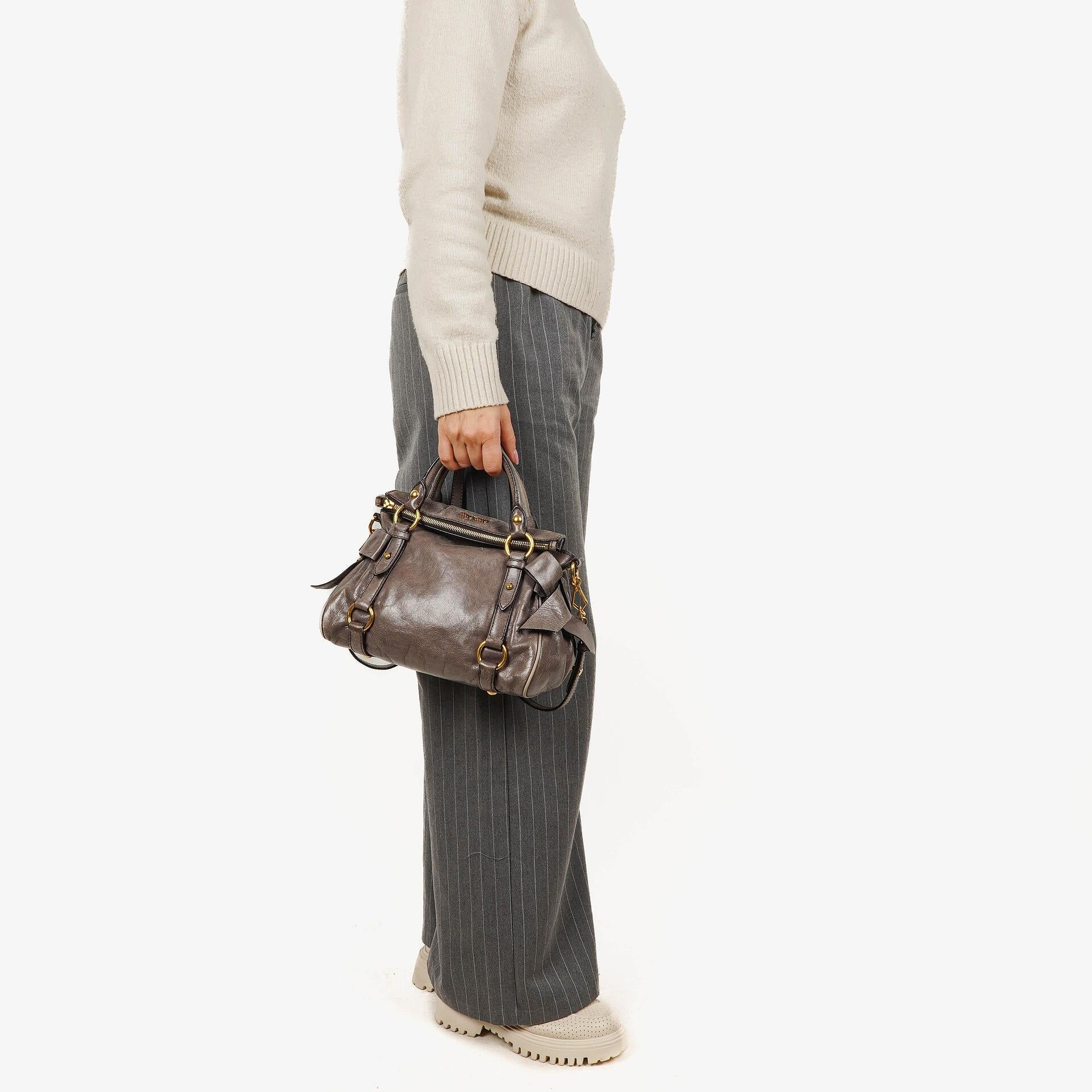Miu Miu Vitello Lux Small Bow Satchel Bag