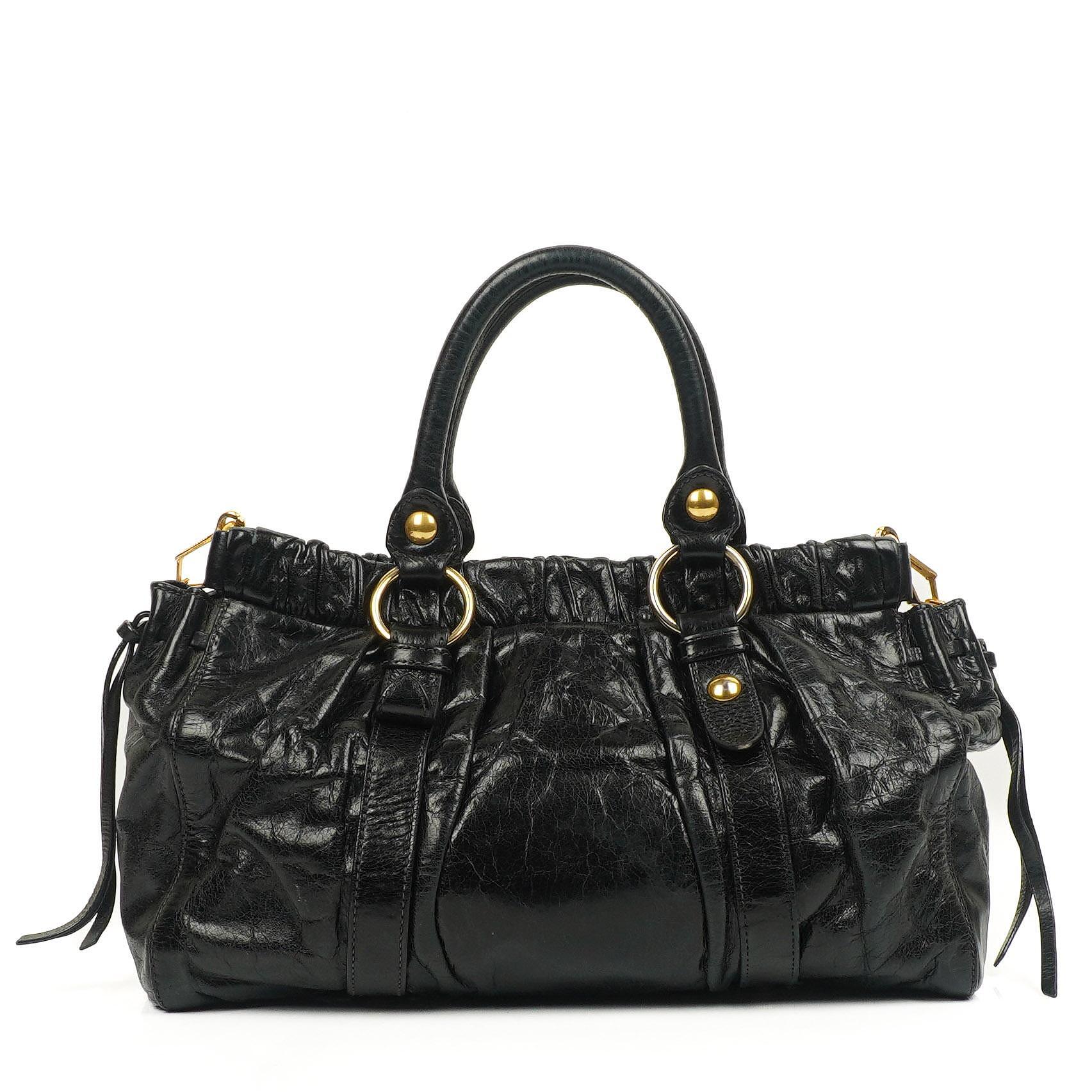 Miu Miu Vitello Shine Black Satchel Bag