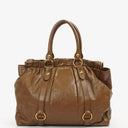 Miu Miu Vitello Shopping Tote Shine Lux Brown Satchel Bag