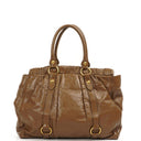 Miu Miu Vitello Shopping Tote Shine Lux Brown Satchel Bag