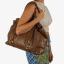 Miu Miu Vitello Shopping Tote Shine Lux Brown Satchel Bag