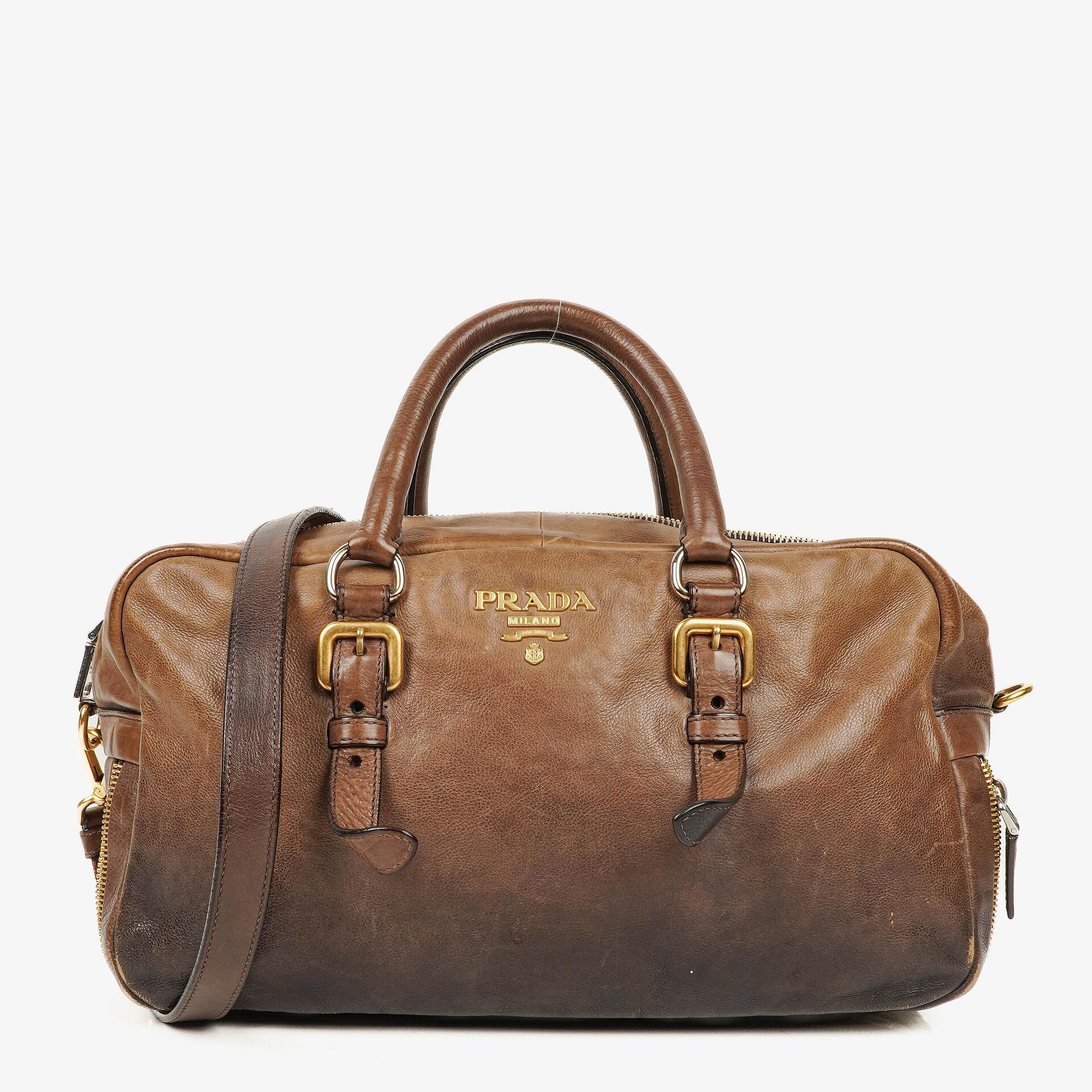 Prada Ardesia/Fumo Ombre Glace Leather Zippers Satchel Bag