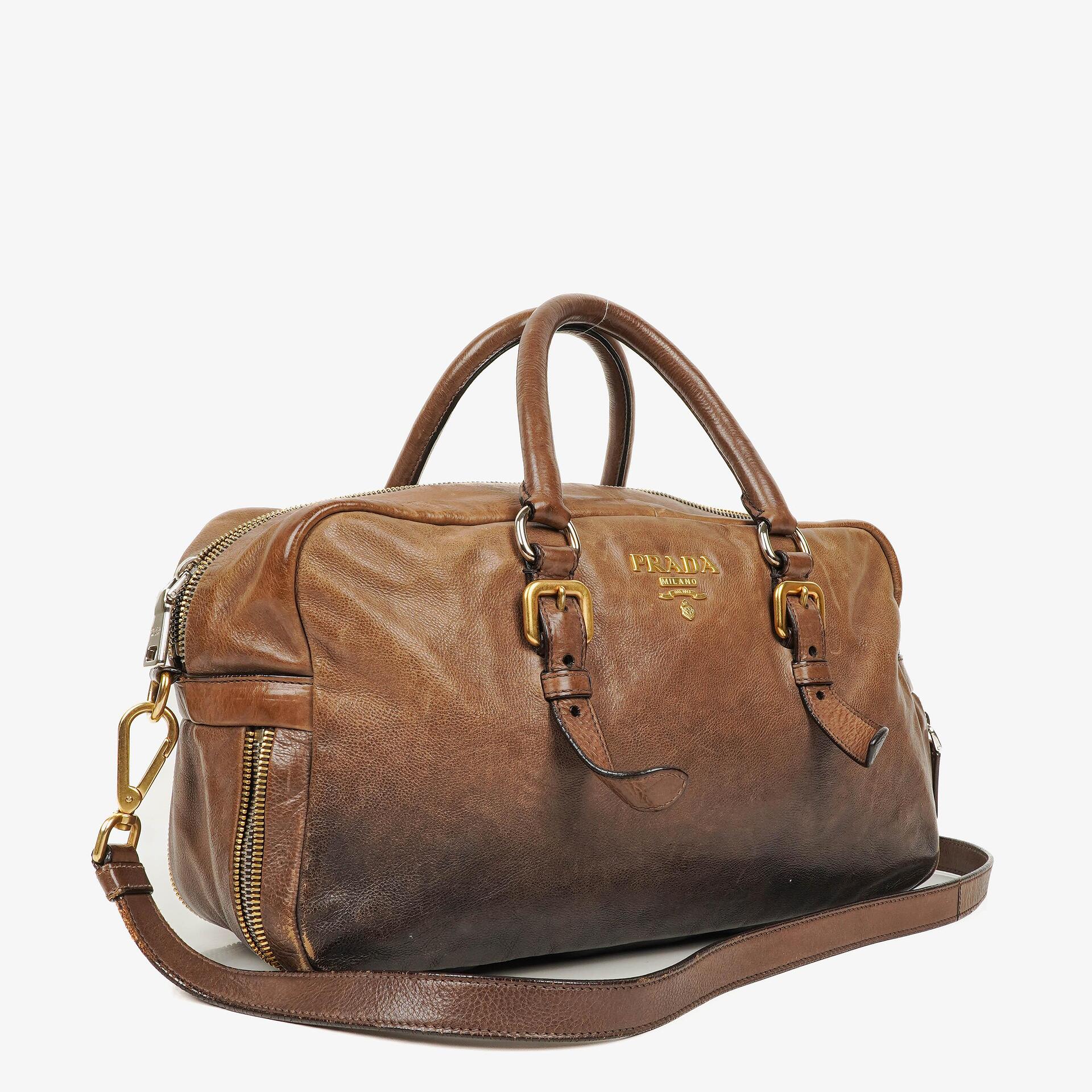 Prada Ardesia/Fumo Ombre Glace Leather Zippers Satchel Bag