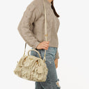 Prada Beige Gaufre  Nylon Zip Satchel Bag