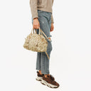 Prada Beige Gaufre  Nylon Zip Satchel Bag