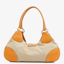Prada Beige/Caramel Brown Canvas And Leather Shoulder Bag