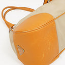 Prada Beige/Caramel Brown Canvas And Leather Shoulder Bag