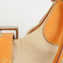 Prada Beige/Caramel Brown Canvas And Leather Shoulder Bag