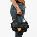 Prada Black Nero Dressy Gaufre Flap Bag