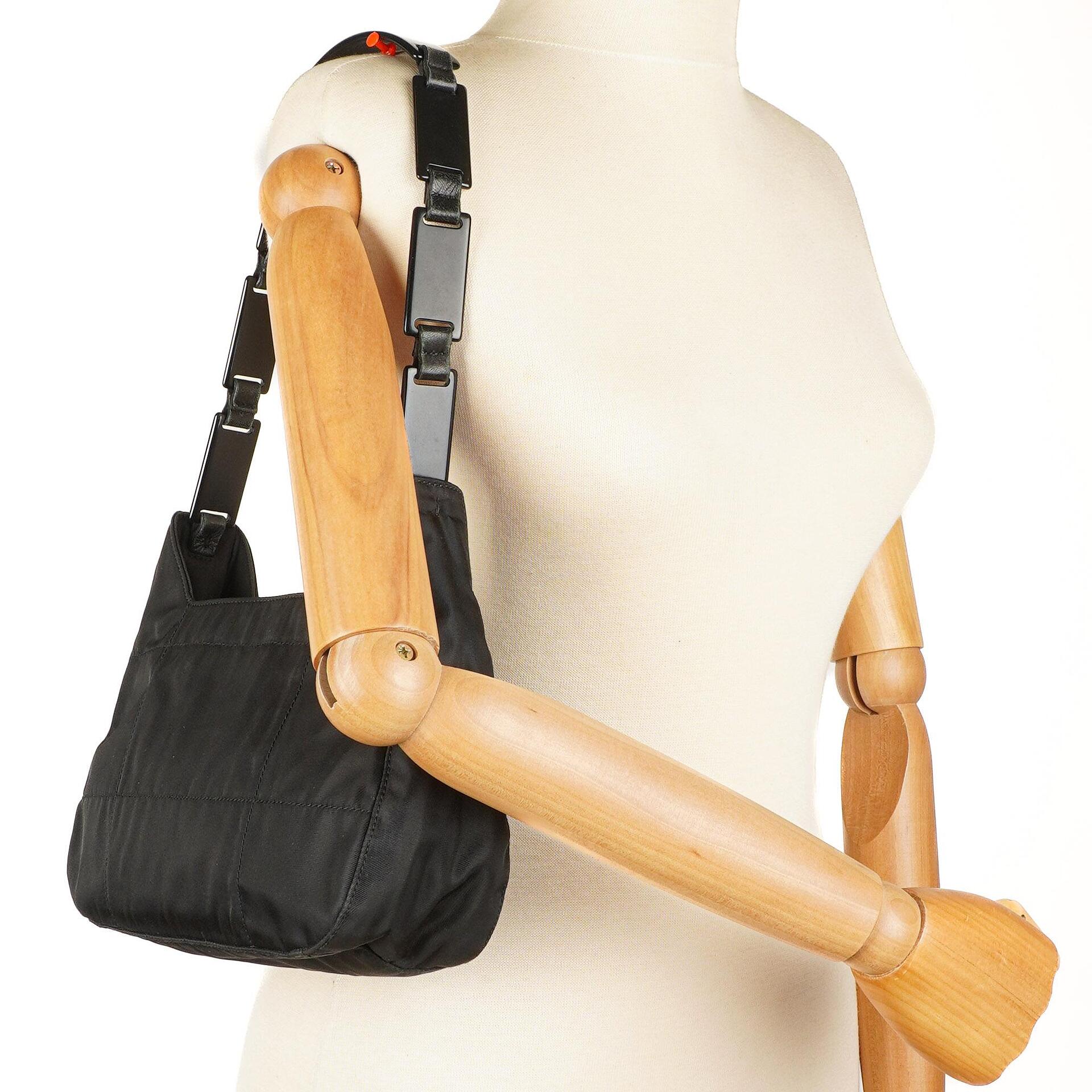 Prada Black Nylon Enameled Metal Triangle Top Handle Shoulder Bag