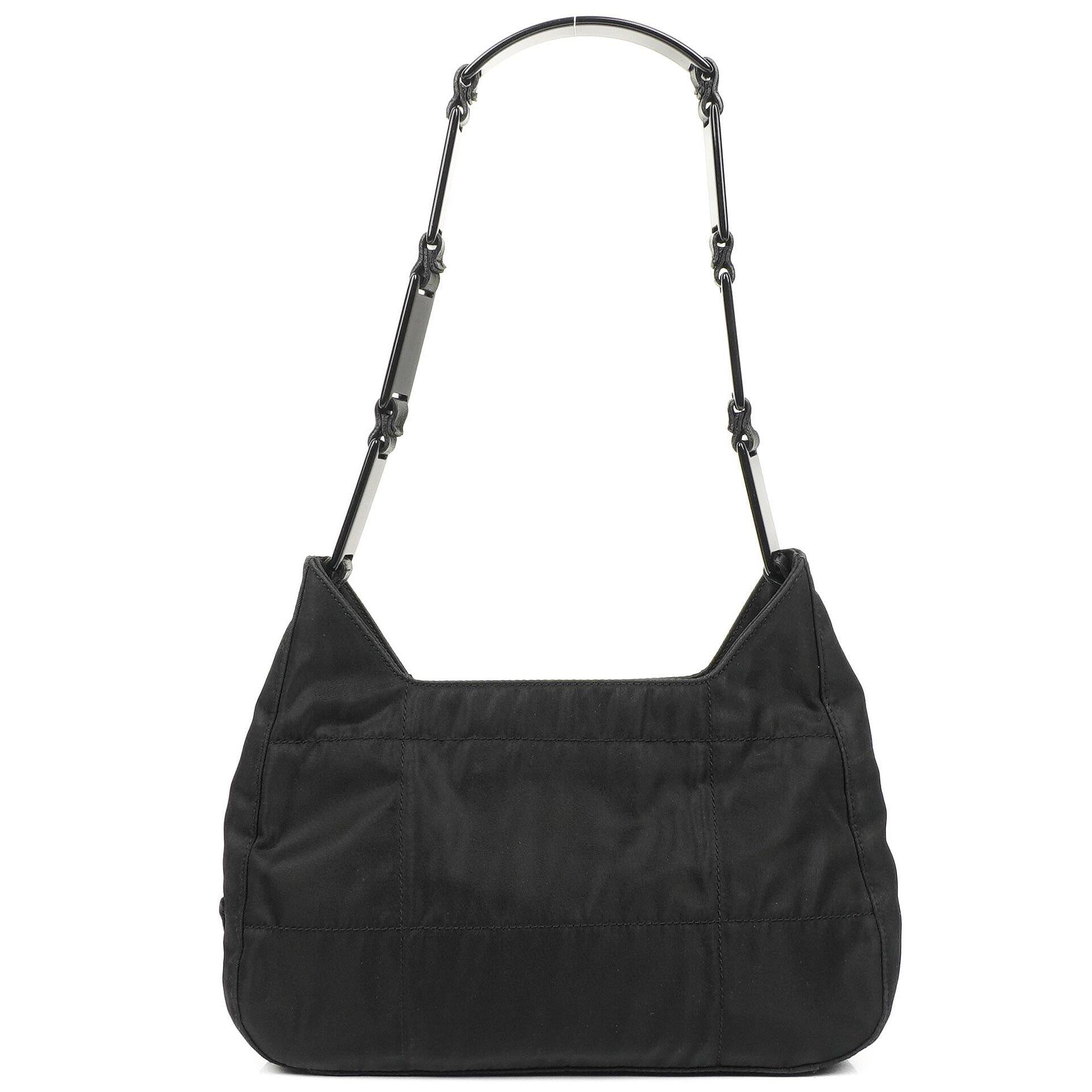 Prada Black Nylon Enameled Metal Triangle Top Handle Shoulder Bag