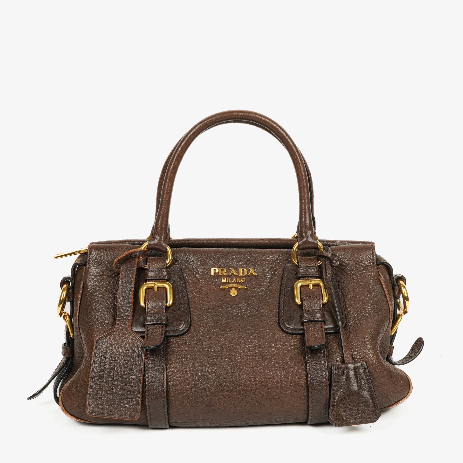 Prada Brown Cervo Leather Satchel Bag