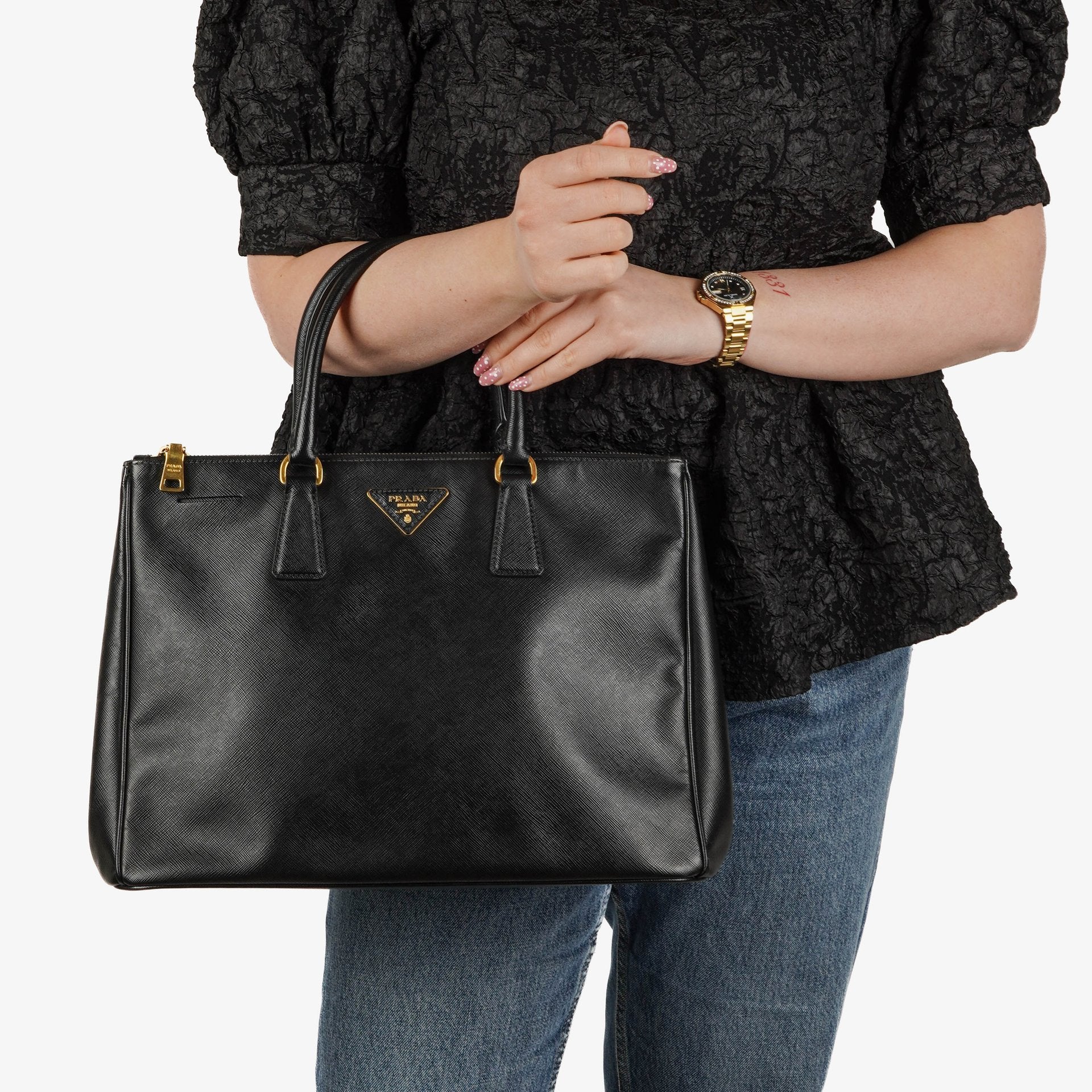 Prada Galleria Large Saffiano Lux Leather Double Zip Tote