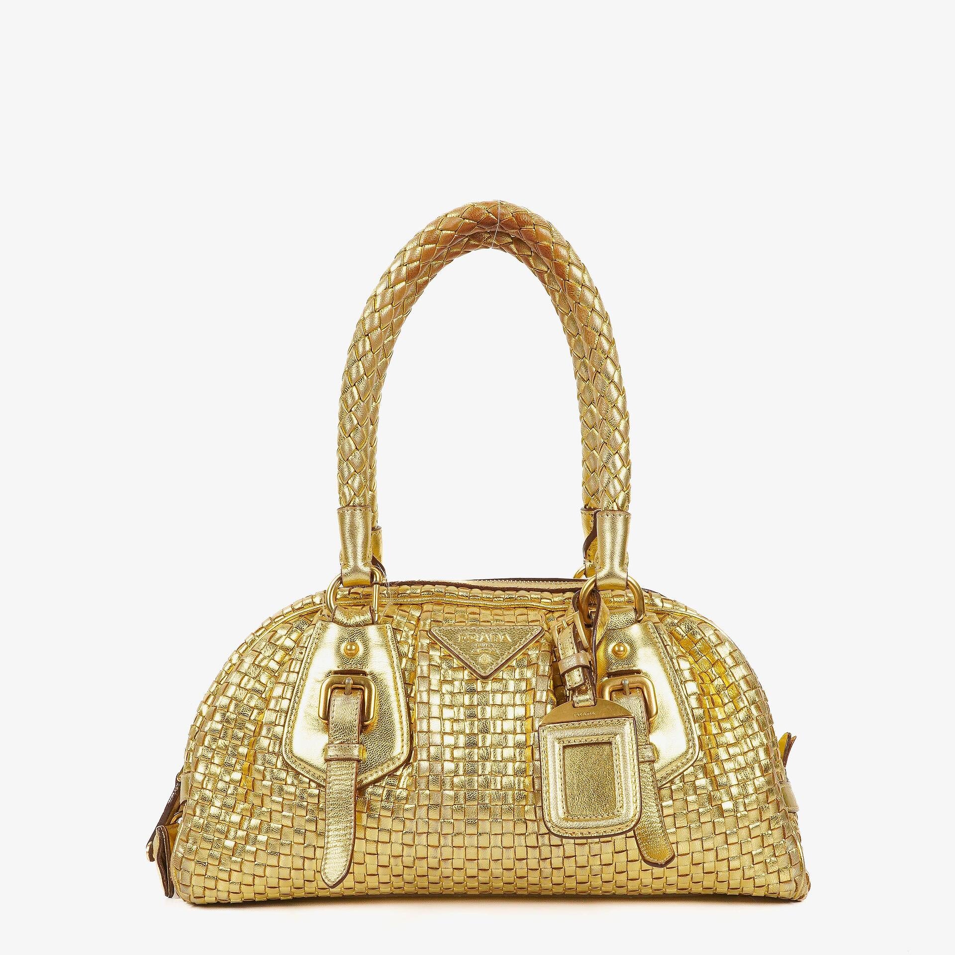 Prada Intreccio Madras Oro Leather Shoulder Bag