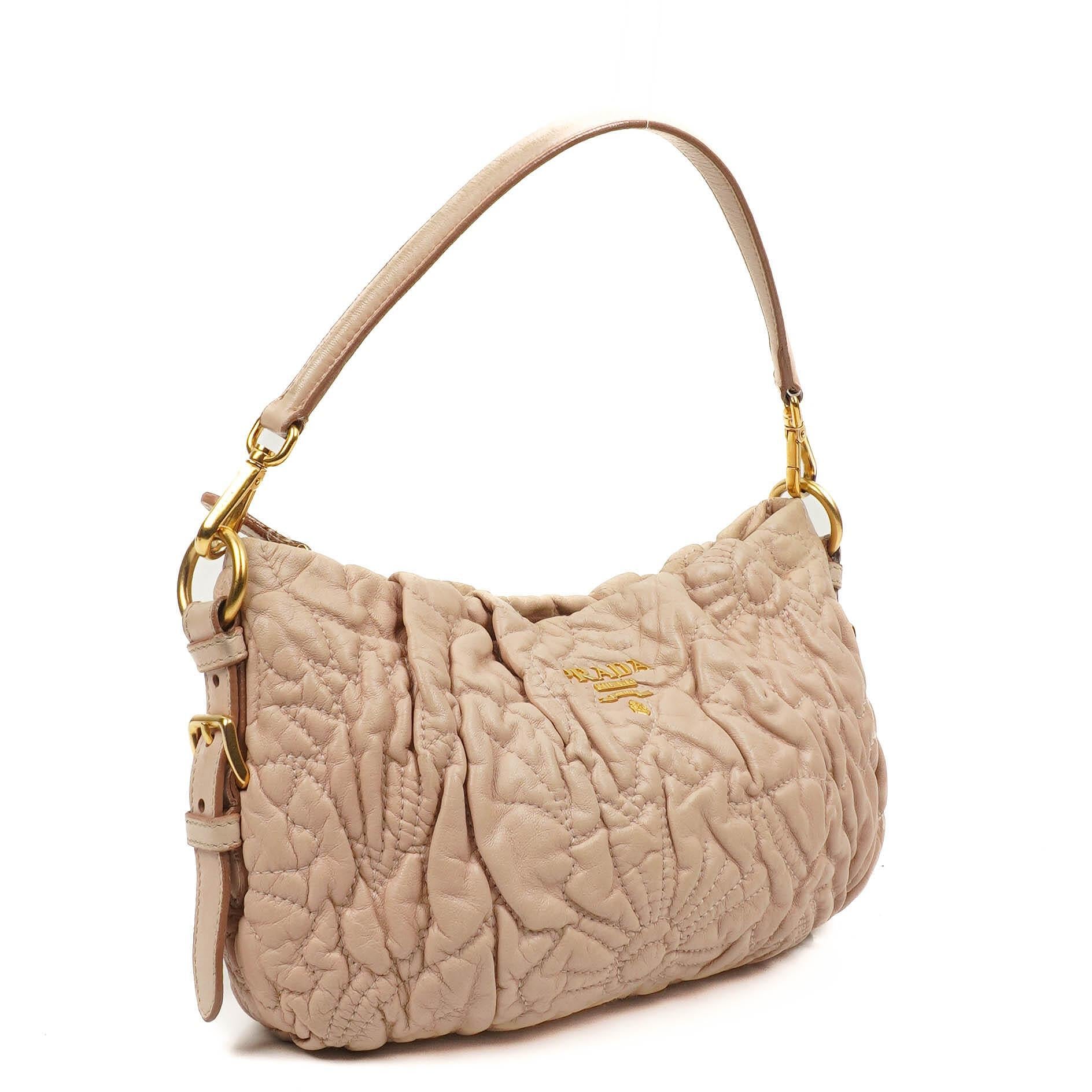 Prada Nappa Stitches Pink Beige Shoulder Bag