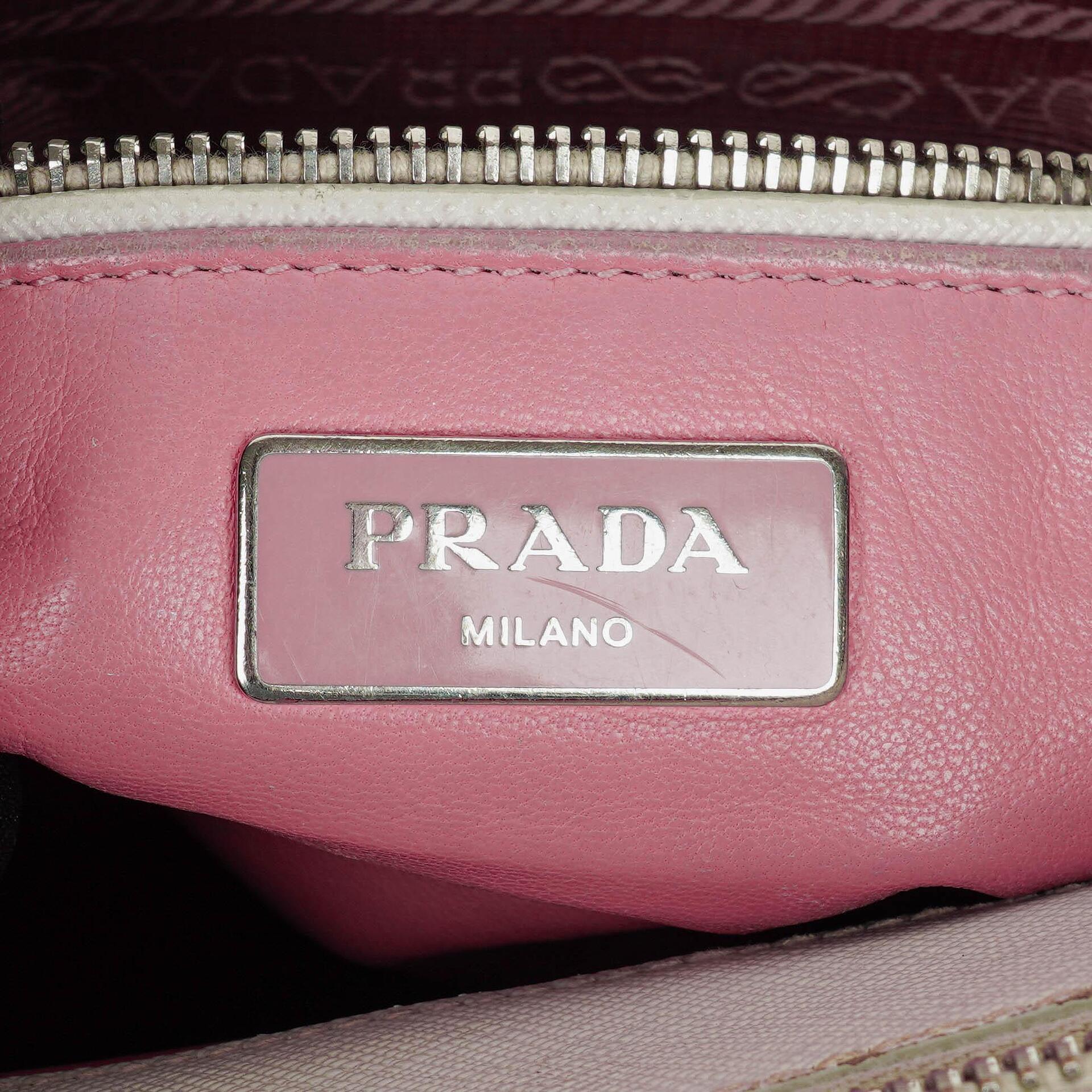 Prada Saffiano Lux Small Bi-Color White Begonia Galleria Double Zip Tote Bag