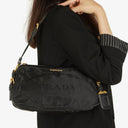Prada Tessuto Black Nylon Jacquard Logo Shoulder Bag