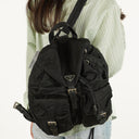 Prada Tessuto Vela Nero Black Nylon Large Two Pocket Backpack