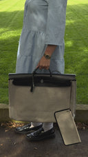 Hermes Zip Cabine Ecru/Blanc/Noir Viking Quadrille Canvas and Hunter Leather Bag