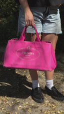 Prada Peonia Canapa Denim Logo Tote Bag
