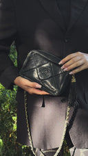 Chanel Vintage CC Black Quilted Lambskin Camera Tassel Bag