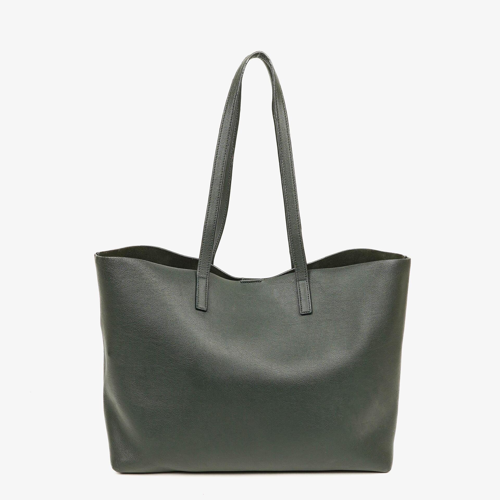 Saint Laurent Large Dark Green Leather Shopping Tote Bag