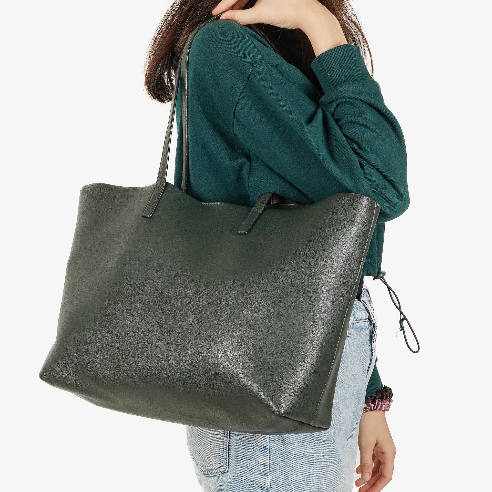 Saint Laurent Large Dark Green Leather Shopping Tote Bag
