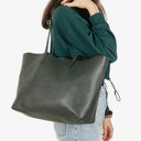 Saint Laurent Large Dark Green Leather Shopping Tote Bag