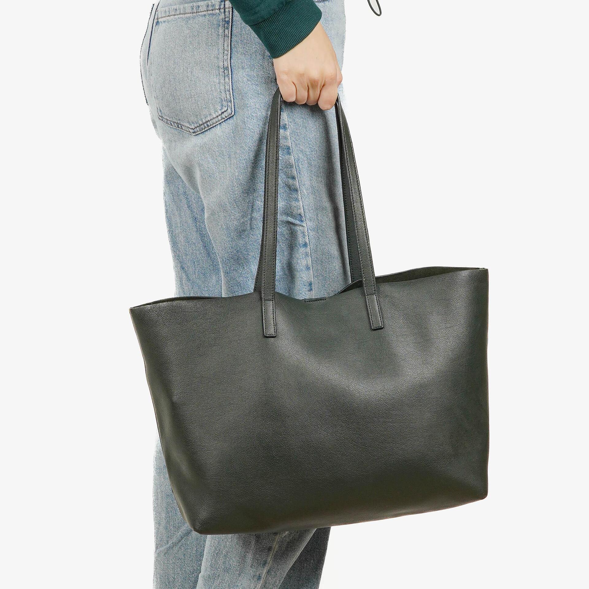 Saint Laurent Large Dark Green Leather Shopping Tote Bag