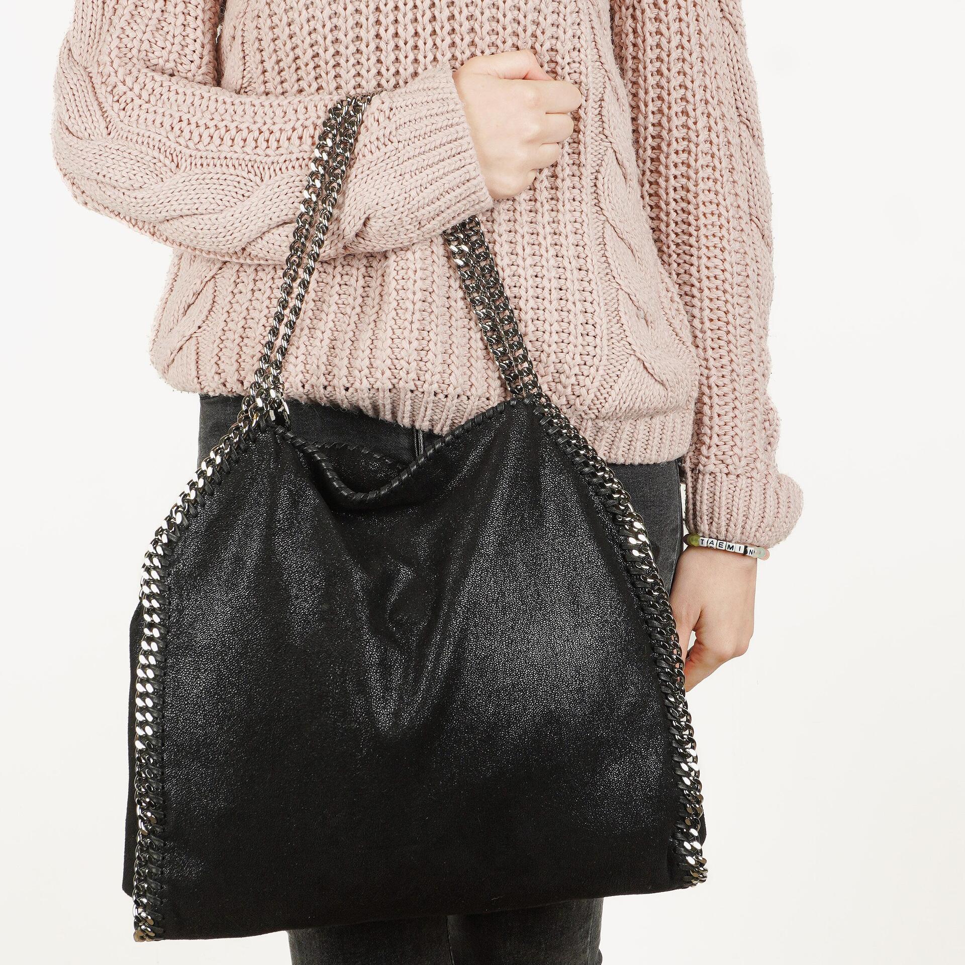 Stella McCartney Black Falabella Tote Vegan Shaggy Deer