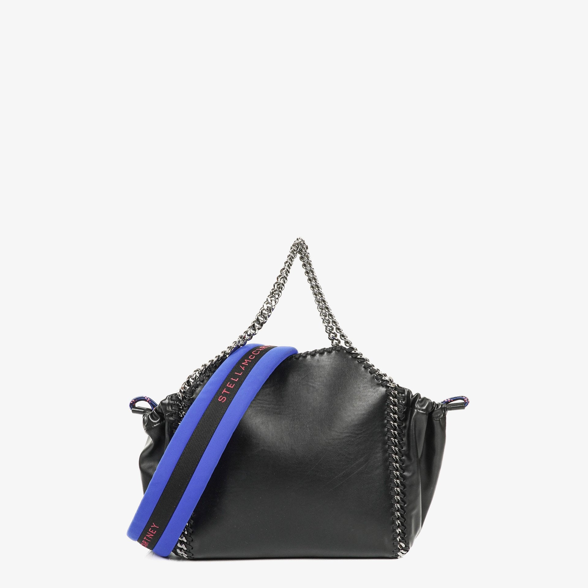 Stella McCartney Falabella Black Vegan Leather With Blue Logo Strap Tote Bag