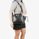 Stella McCartney Falabella Black Vegan Leather With Blue Logo Strap Tote Bag