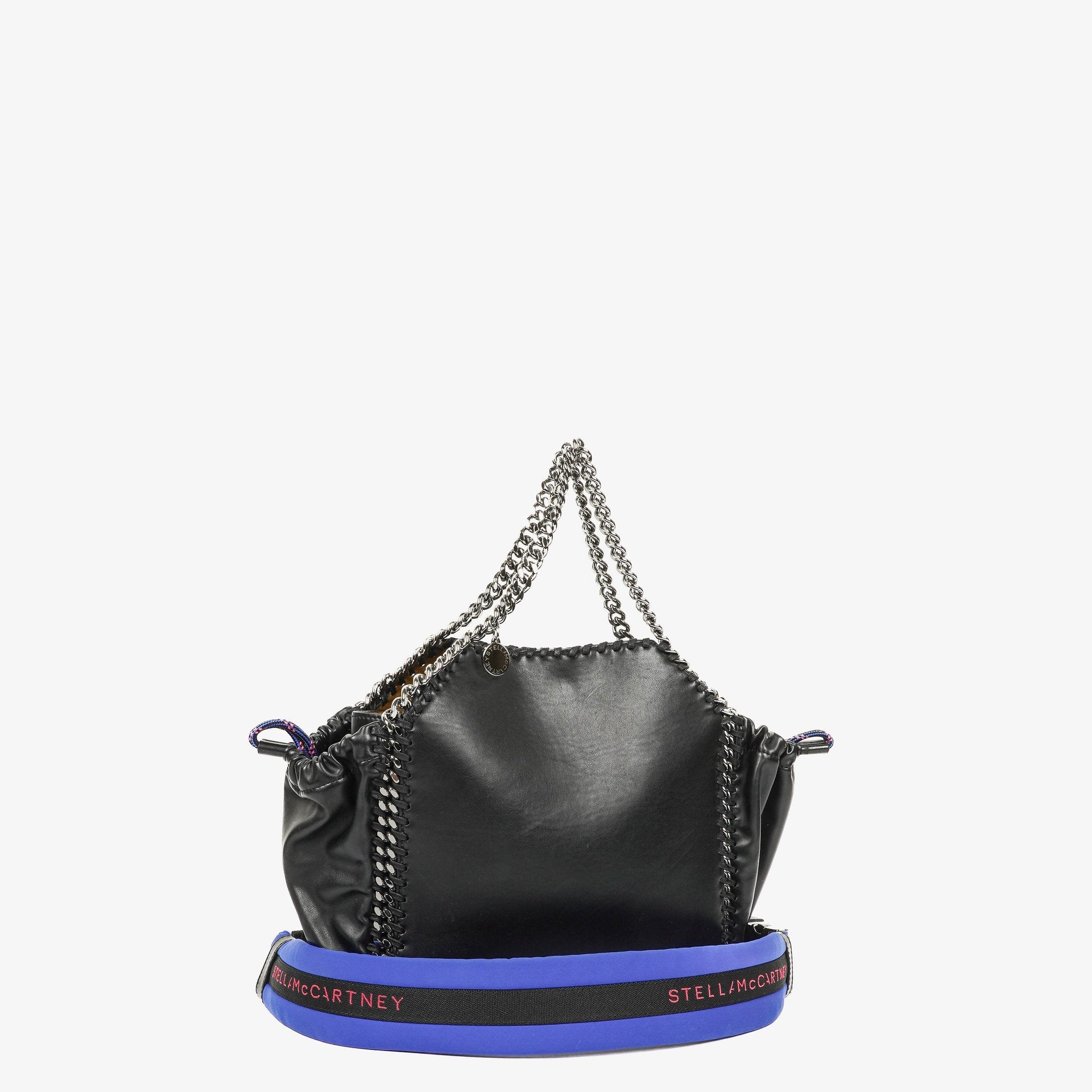 Stella McCartney Falabella Black Vegan Leather With Blue Logo Strap Tote Bag