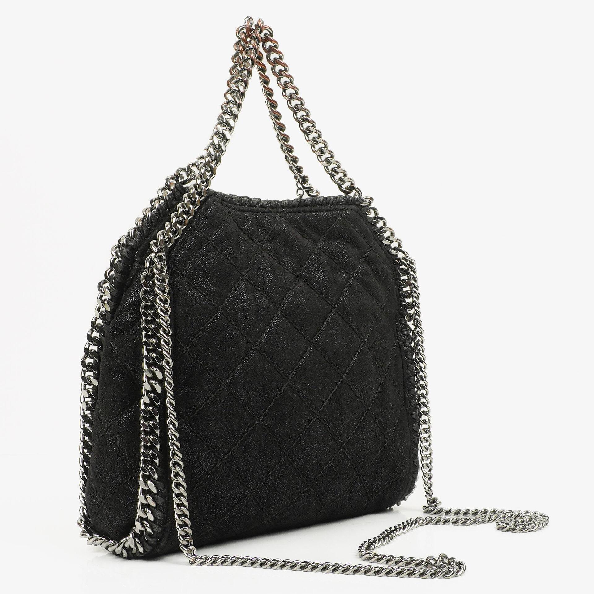 Stella McCartney Falabella Mini Tote Black Vegan Shaggy Deer Fold Over Bag