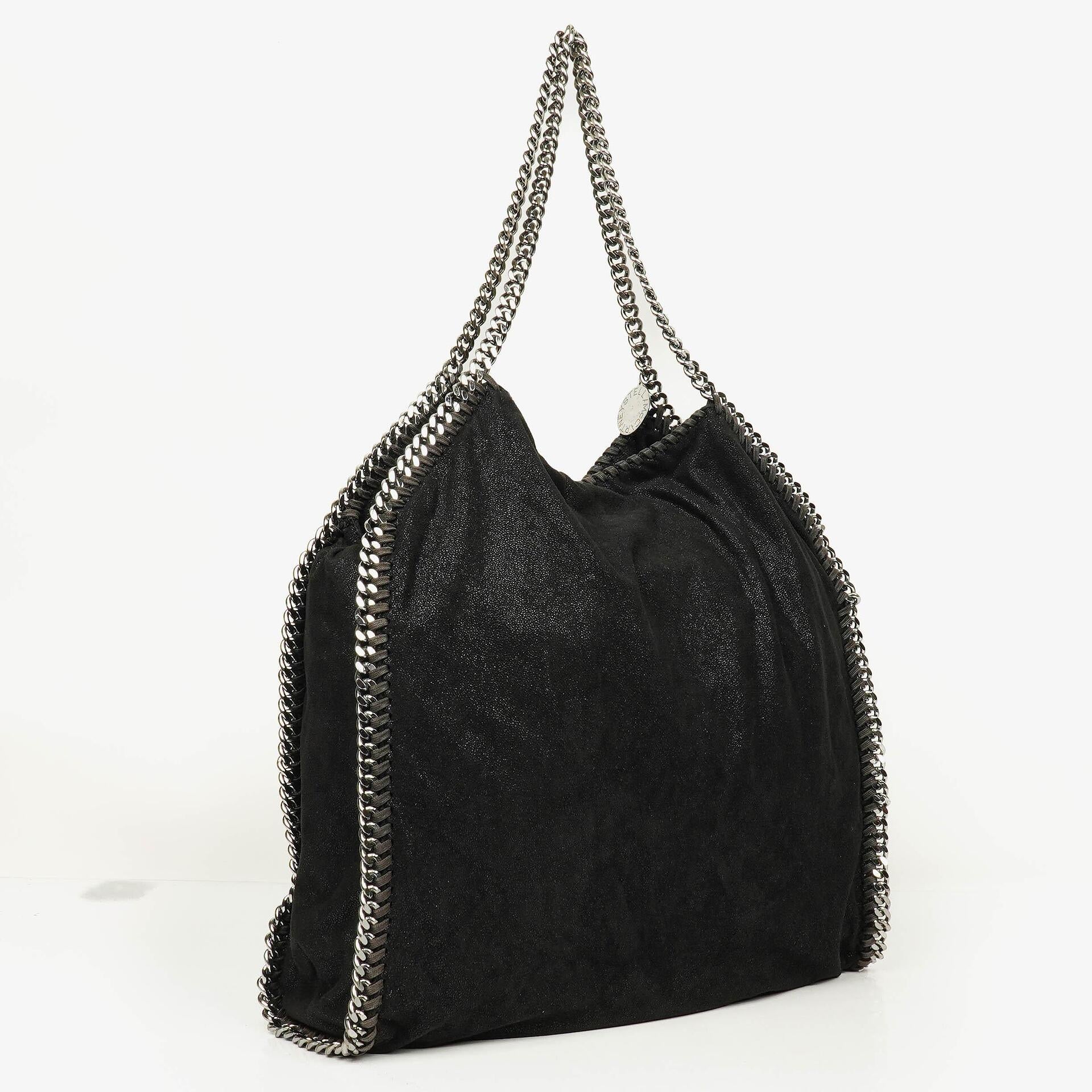 Stella McCartney Falabella Tote Black Vegan Shaggy Deer Fold Over Bag