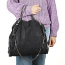 Stella McCartney Falabella Tote Dark Navy Vegan Shaggy Deer Fold Over Bag