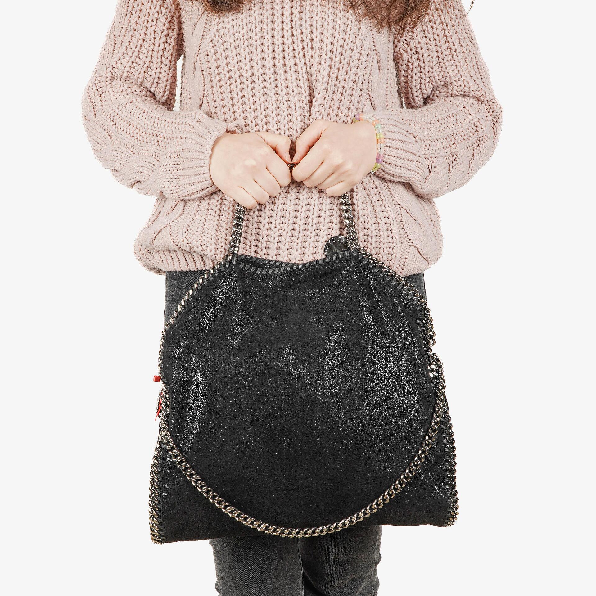 Stella McCartney Lady Tote Falabella Black Vegan Shaggy Deer Fold Over Bag