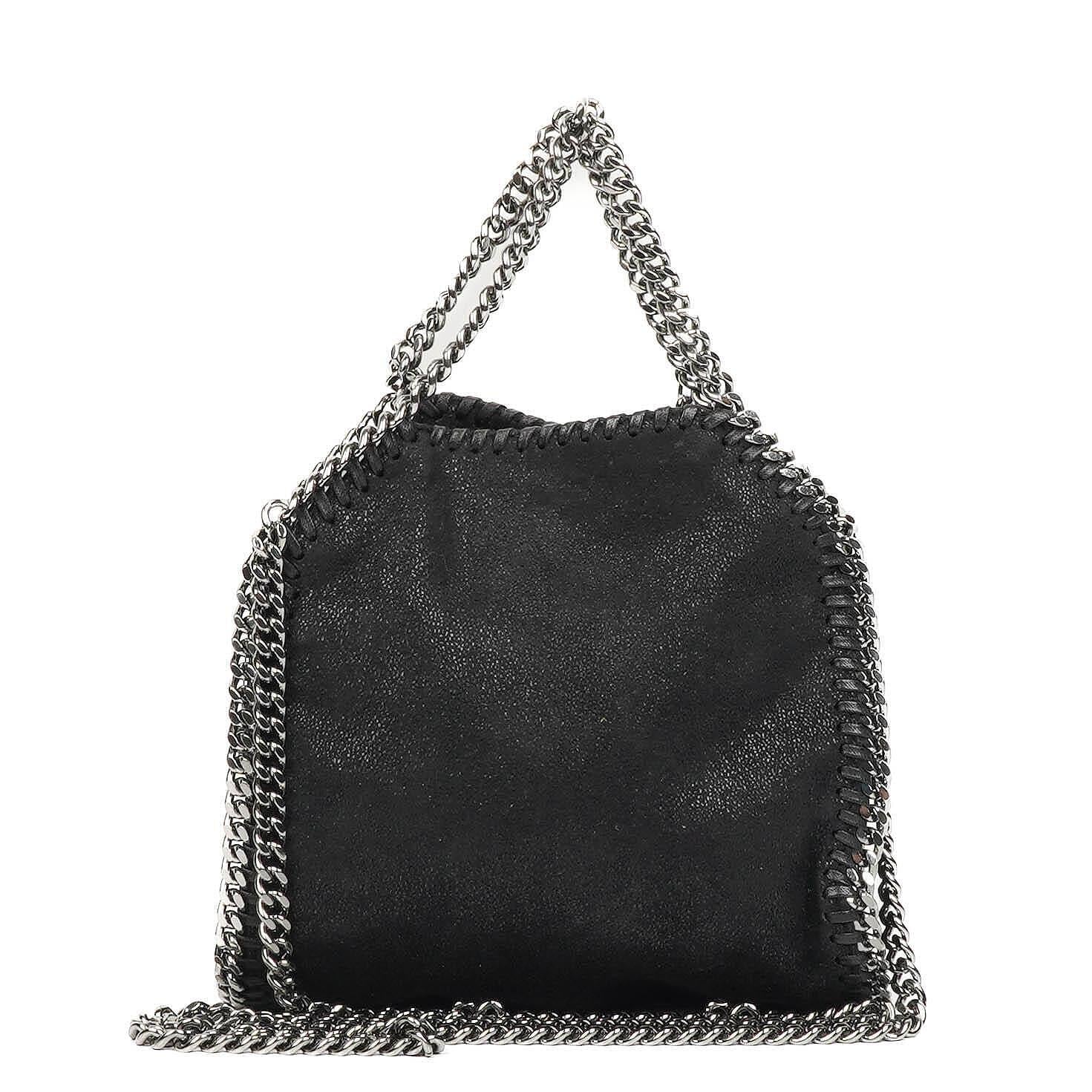 Stella McCartney Tiny Falabella Black Vegan Shaggy Deer Studded Fringe Tote Bag