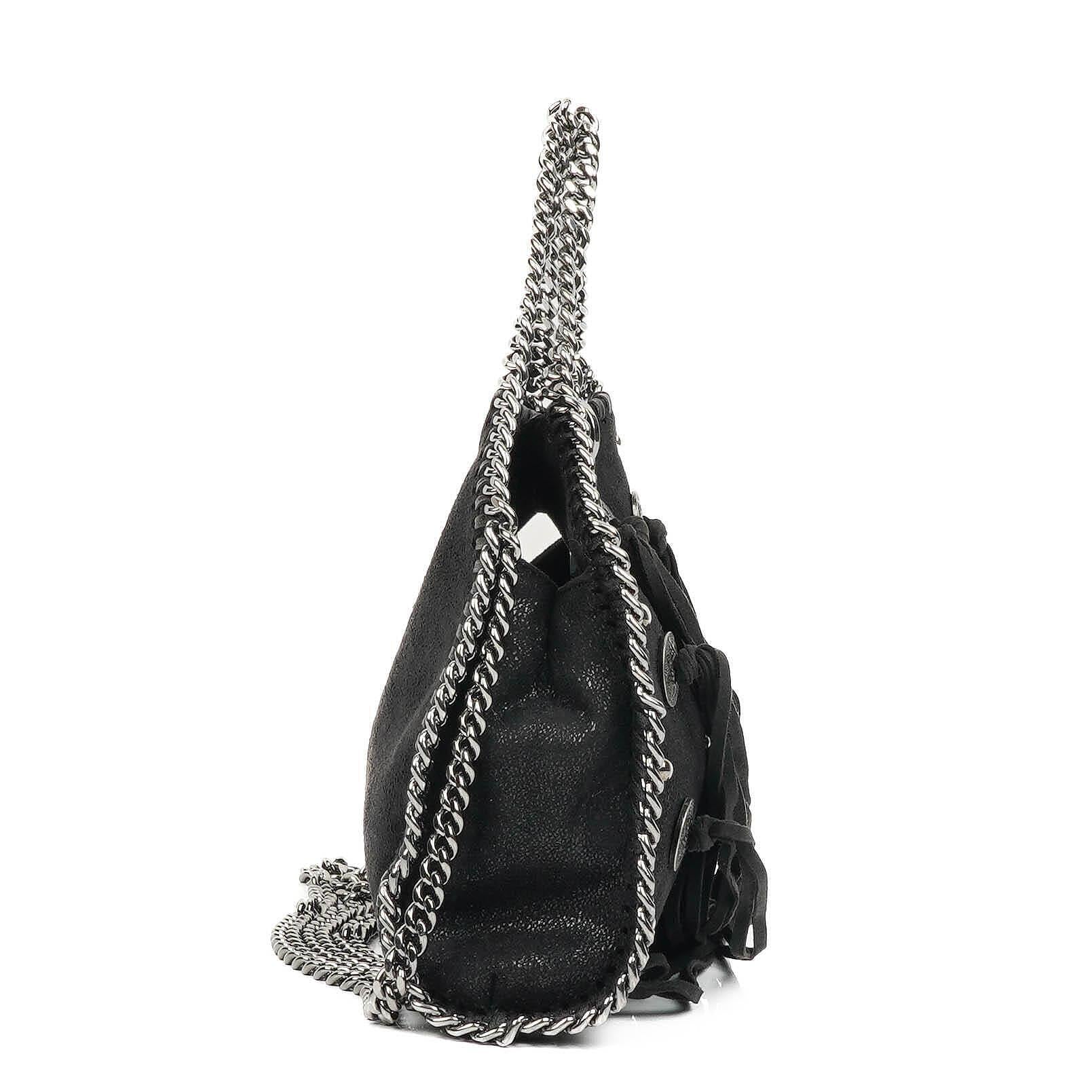 Stella McCartney Tiny Falabella Black Vegan Shaggy Deer Studded Fringe Tote Bag
