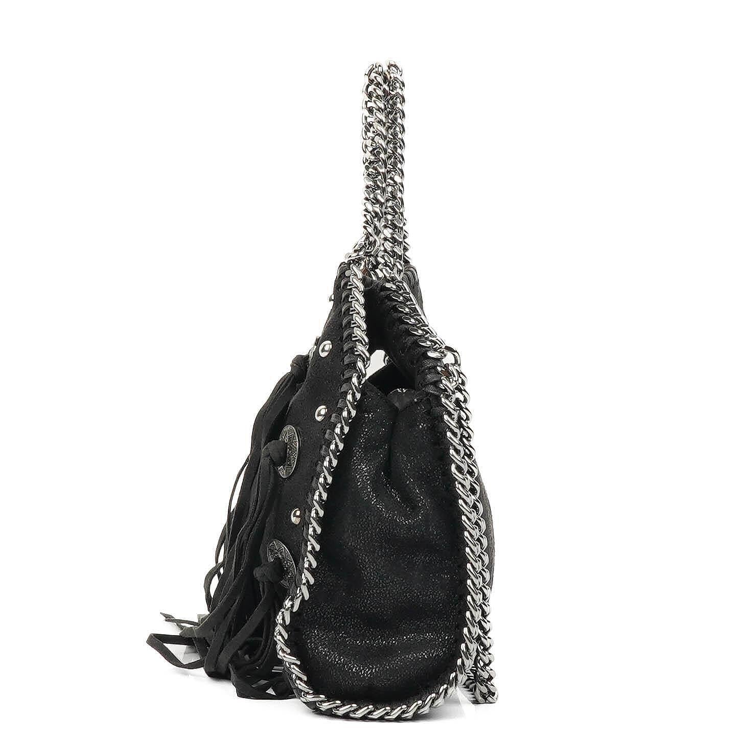 Stella McCartney Tiny Falabella Black Vegan Shaggy Deer Studded Fringe Tote Bag