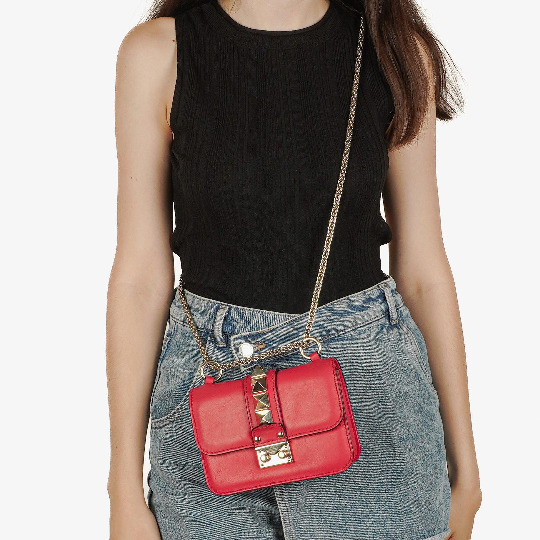 Valentino Garavani Pink Vitello Glam Lock Rockstud Mini Flap Bag