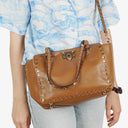 Valentino Garavani Rockstud Small Brown Calfskin Tote Bag