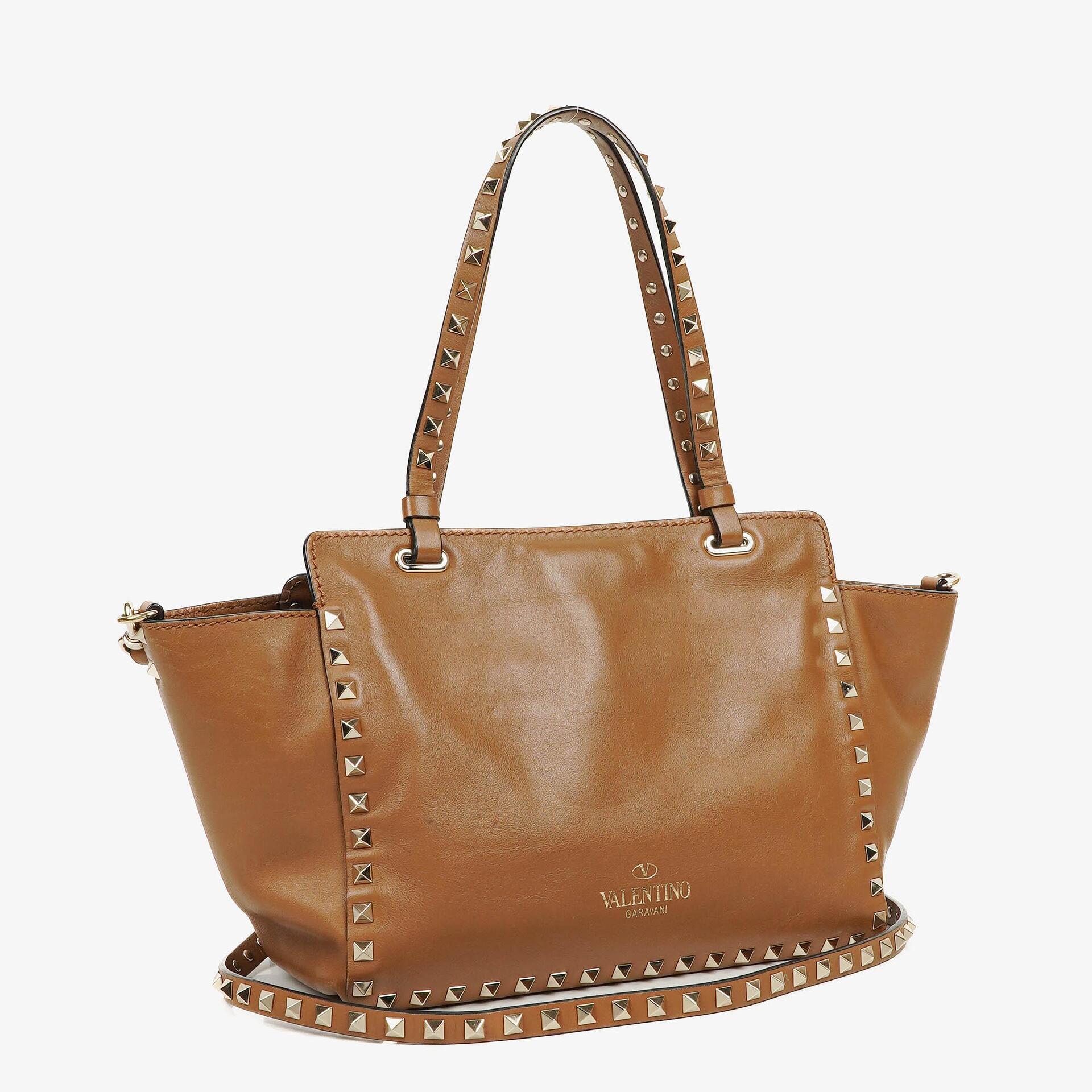 Valentino Garavani Rockstud Small Brown Calfskin Tote Bag