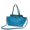 Valentino Garavani Small Rockstud Vitello Parrot Blue Tote Bag