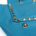 Valentino Garavani Small Rockstud Vitello Parrot Blue Tote Bag