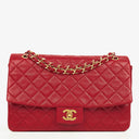Vintage Chanel Classic Single Flap Bag In Red Quilted Lambskin With 24K Gold-Plated Hardware